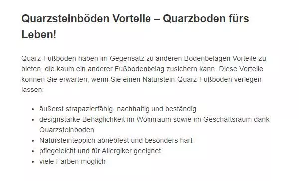 Quarzsteinboden Vorteile für 73728 Esslingen (Neckar)