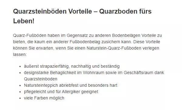 Quarzsteinboden Vorteile für  Ohmden